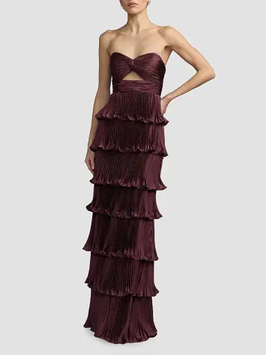 Mac Duggal Women's Ieena Pleated Charmeuse Strapless Tiered Ruffle Gown | Thumbnail 3