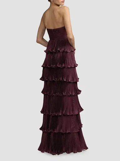 Mac Duggal Women's Ieena Pleated Charmeuse Strapless Tiered Ruffle Gown | Thumbnail 4
