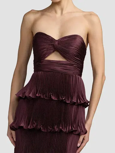 Mac Duggal Women's Ieena Pleated Charmeuse Strapless Tiered Ruffle Gown | Thumbnail 5