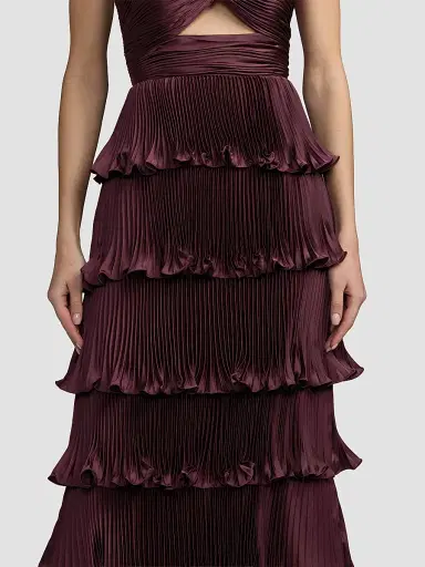 Mac Duggal Women's Ieena Pleated Charmeuse Strapless Tiered Ruffle Gown | Thumbnail 6