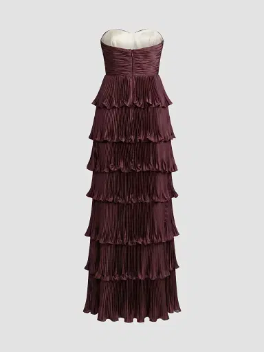Mac Duggal Women's Ieena Pleated Charmeuse Strapless Tiered Ruffle Gown | Thumbnail 7