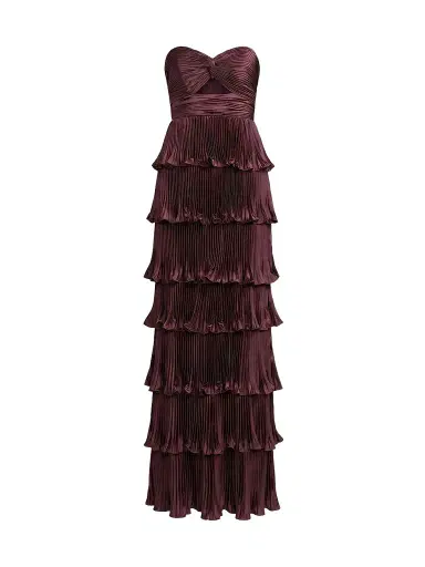 Mac Duggal Women's Ieena Pleated Charmeuse Strapless Tiered Ruffle Gown | Thumbnail 1