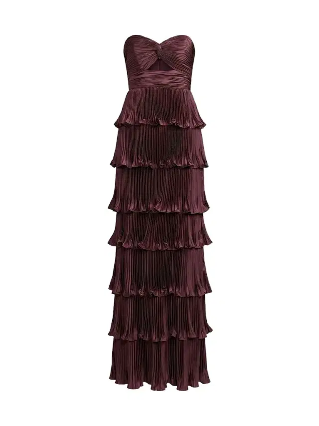 Mac Duggal Women's Ieena Pleated Charmeuse Strapless Tiered Ruffle Gown