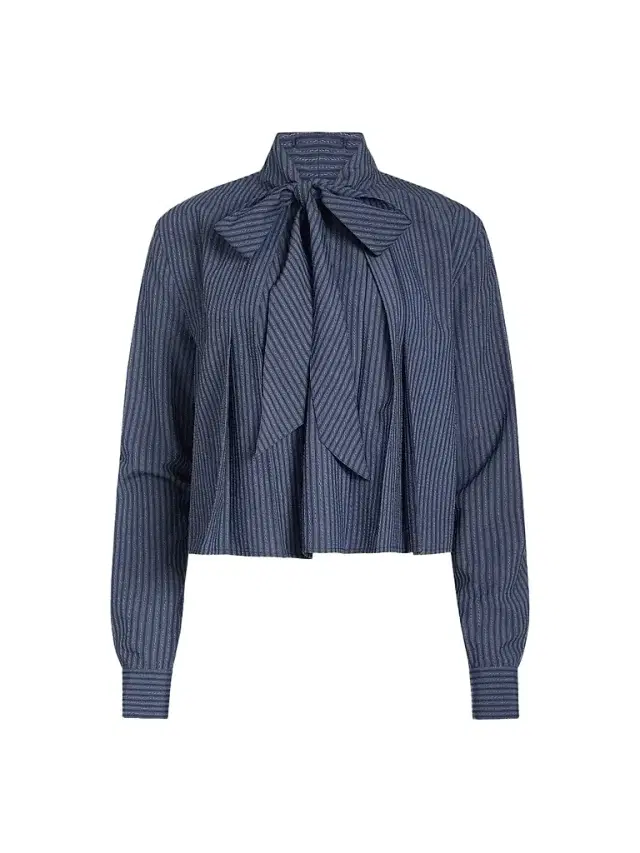 DEREK LAM 10 CROSBY Women's Aiden Striped Poplin Tieneck Blouse