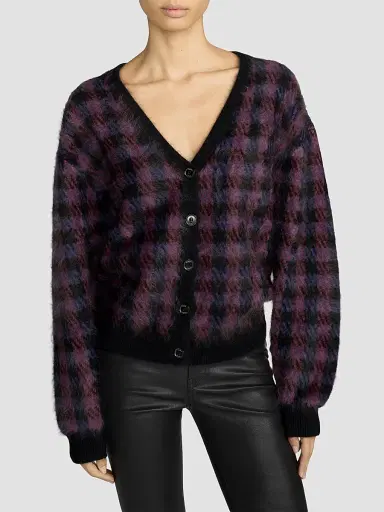 Frame Women's Brushed Houndstooth Wool-Cashmere Cardigan | Thumbnail 3