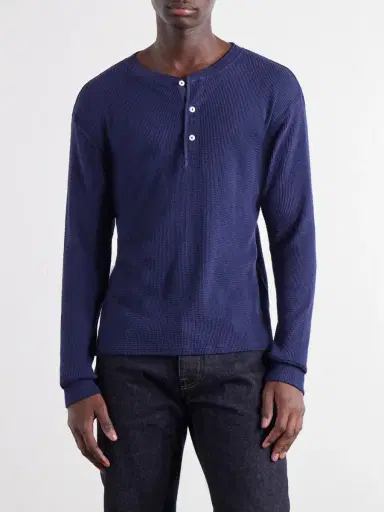 Fortela Amish Waffle-Knit Cotton-Jersey Henley T-Shirt - Men | Thumbnail 3
