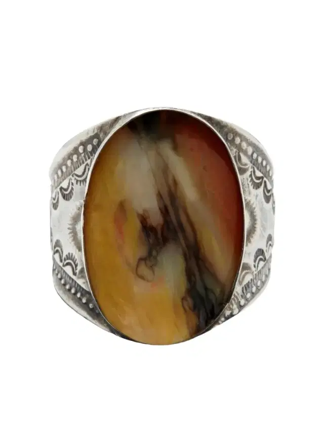 FOUNDWELL Vintage 1970s Sterling Silver Agate Ring - Men