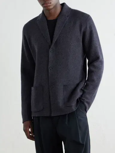 Inis Meáin Herringbone Merino Wool Cardigan - Men | Thumbnail 3