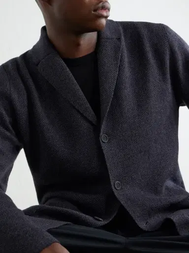 Inis Meáin Herringbone Merino Wool Cardigan - Men | Thumbnail 5