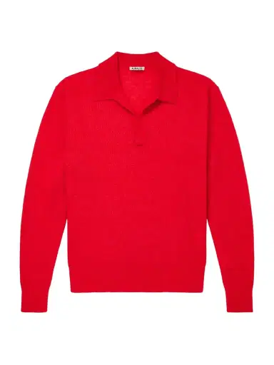 Auralee Alpaca-Blend Polo Sweater - Men | Thumbnail 1 Auralee Alpaca-Blend Polo Sweater - Men | Thumbnail 1