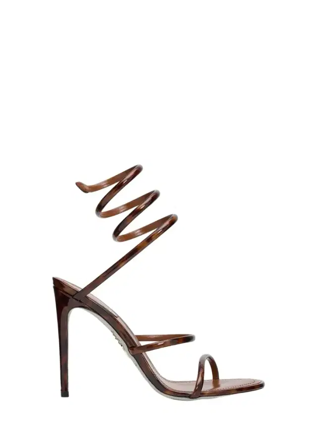 René Caovilla 105mm Cleo Tortoiseshell Patent Leather Snake-Wrap Sandals
