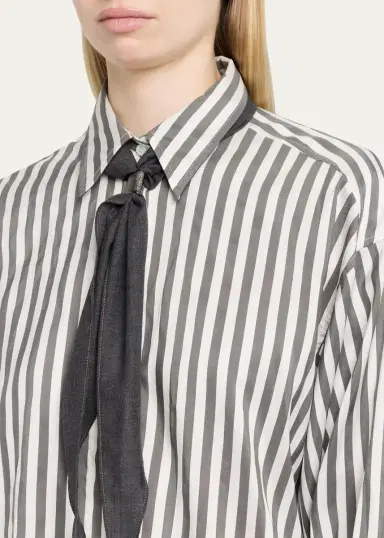 Brunello Cucinelli Wide Silk Stripe Button-Down Shirt | Thumbnail 5 Brunello Cucinelli Wide Silk Stripe Button-Down Shirt | Thumbnail 5