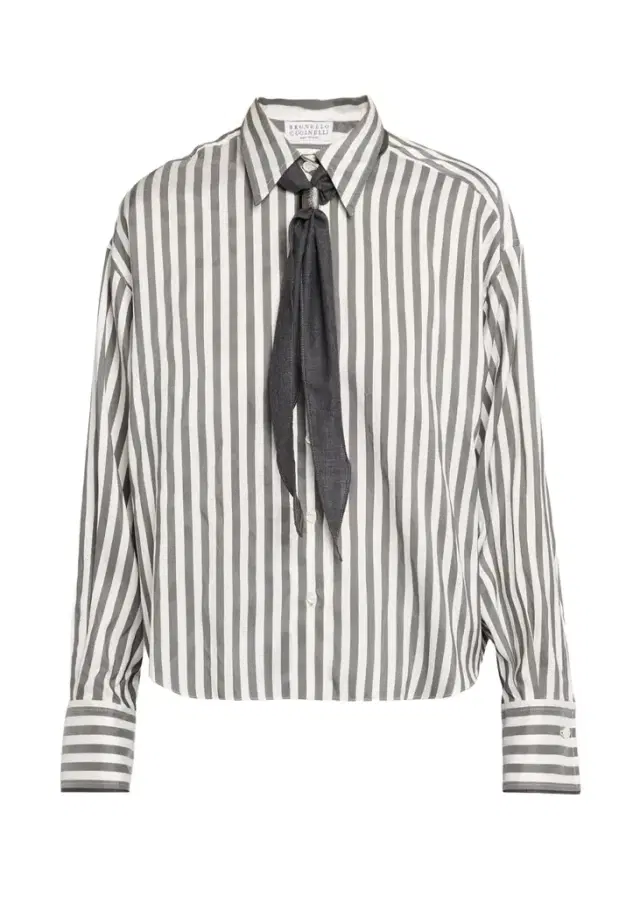 Brunello Cucinelli Wide Silk Stripe Button-Down Shirt