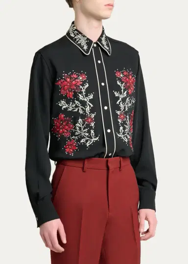 AMIRI Men's Flow Crystal-Embellished Floral Dress Shirt | Thumbnail 4 AMIRI Men's Flow Crystal-Embellished Floral Dress Shirt | Thumbnail 4