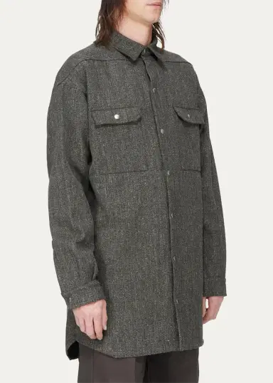 Rick Owens Wool-Blend Tweed Oversized Outershirt | Thumbnail 4 Rick Owens Wool-Blend Tweed Oversized Outershirt | Thumbnail 4