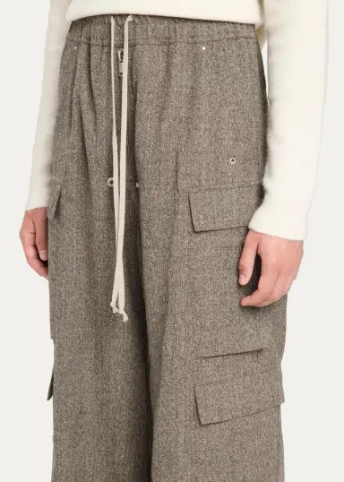 Rick Owens Men's Melange Wool Wide-Leg Drawstring Cargo Pants | Thumbnail 5 Rick Owens Men's Melange Wool Wide-Leg Drawstring Cargo Pants | Thumbnail 5
