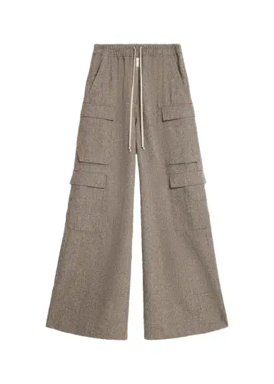 Rick Owens Men's Melange Wool Wide-Leg Drawstring Cargo Pants | Thumbnail 1 Rick Owens Men's Melange Wool Wide-Leg Drawstring Cargo Pants | Thumbnail 1