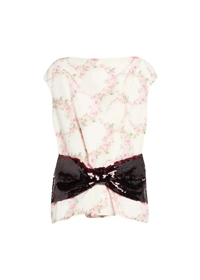 Simone Rocha Boxy Floral Satin Sequined Bow Peplum Top