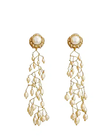 RANJANA KHAN Pearl Twirl 14K Yellow Gold Plated Clip-On Chandelier Earrings | Thumbnail 2
