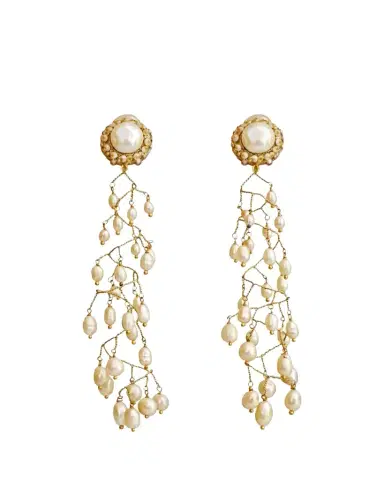 RANJANA KHAN Pearl Twirl 14K Yellow Gold Plated Clip-On Chandelier Earrings | Thumbnail 1