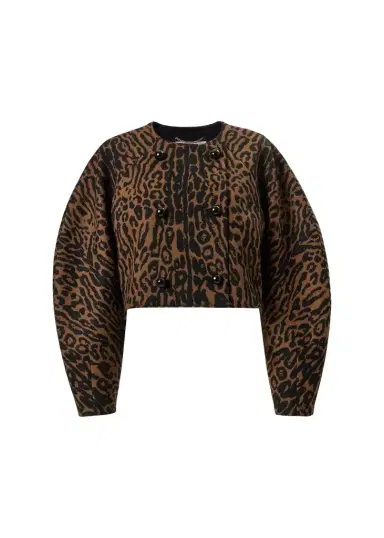 Carolina Herrera Wool Leopard Short Cocoon Jacket | Thumbnail 1 Carolina Herrera Wool Leopard Short Cocoon Jacket | Thumbnail 1