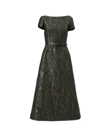 Carolina Herrera Boat-Neck Floral Textured Jacquard Belted Midi Dress | Thumbnail 2 Carolina Herrera Boat-Neck Floral Textured Jacquard Belted Midi Dress | Thumbnail 2