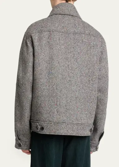 Dries Van Noten Men's Tweed Wool Full-Zip Jacket | Thumbnail 3