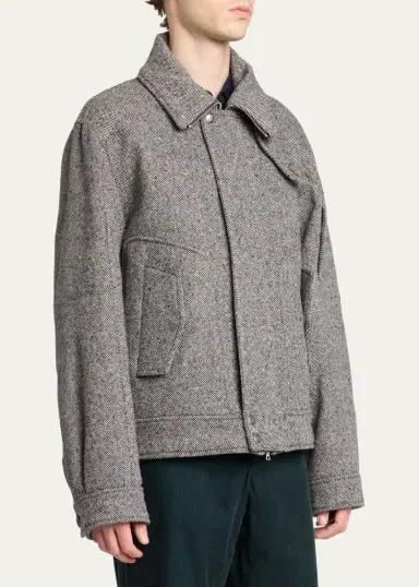 Dries Van Noten Men's Tweed Wool Full-Zip Jacket | Thumbnail 4