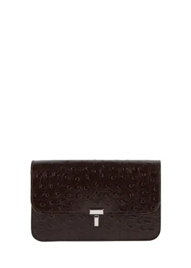 TOTEME T-Lock Ostrich-Embossed Leather Crossbody Bag