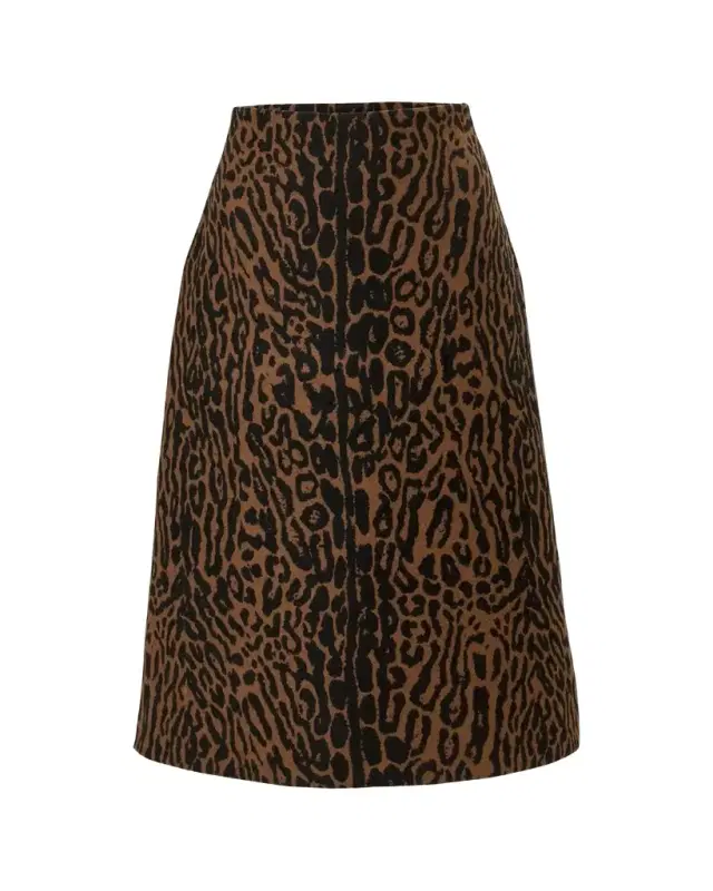 Carolina Herrera Wool Leopard A Line Skirt