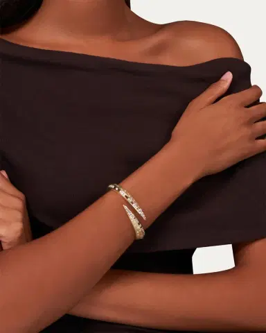 Reza Dune 18K Yellow Gold Diamond Eventail Narrow Cuff Bracelet | Thumbnail 2