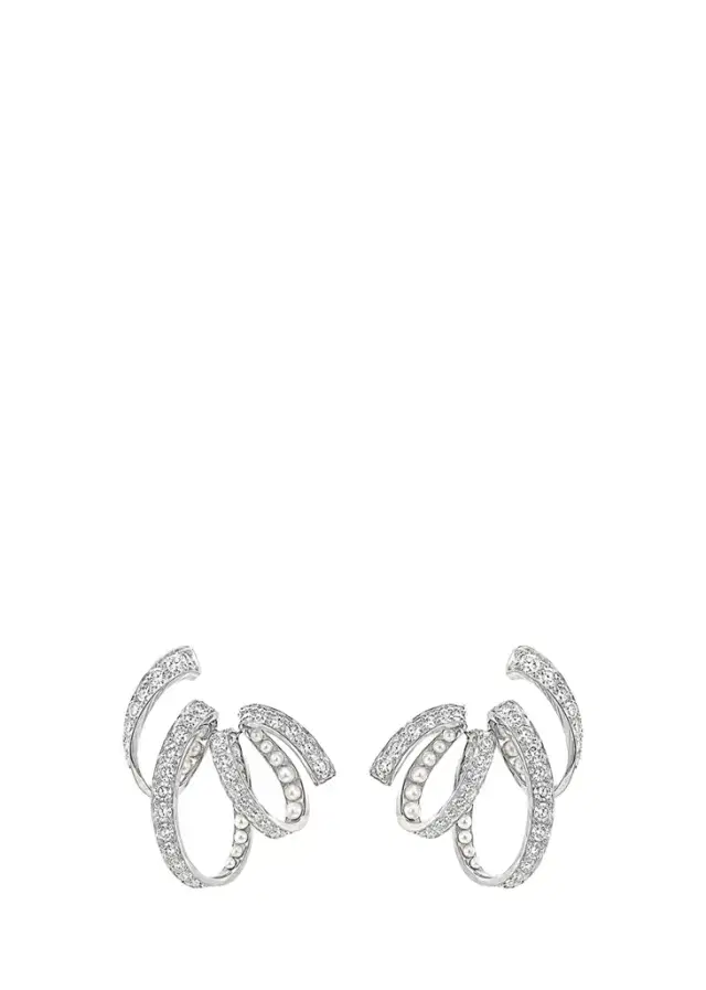 Reza Ruban 18K White Gold Diamond and Pearl Earrings