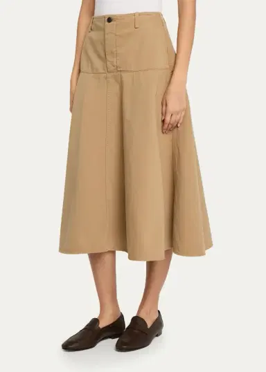 Vince Washed Cotton Twill Full Midi Skirt | Thumbnail 4