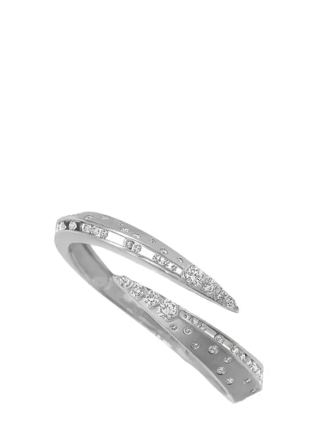 Reza Dune 18K White Gold Diamond Eventail Narrow Cuff Bracelet