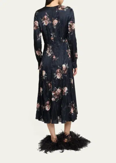 Erdem Floral Crushed Satin Crewneck Midi Dress | Thumbnail 3 Erdem Floral Crushed Satin Crewneck Midi Dress | Thumbnail 3