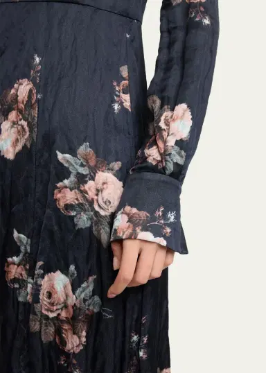 Erdem Floral Crushed Satin Crewneck Midi Dress | Thumbnail 5 Erdem Floral Crushed Satin Crewneck Midi Dress | Thumbnail 5