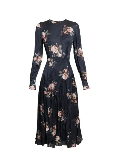 Erdem Floral Crushed Satin Crewneck Midi Dress | Thumbnail 1 Erdem Floral Crushed Satin Crewneck Midi Dress | Thumbnail 1