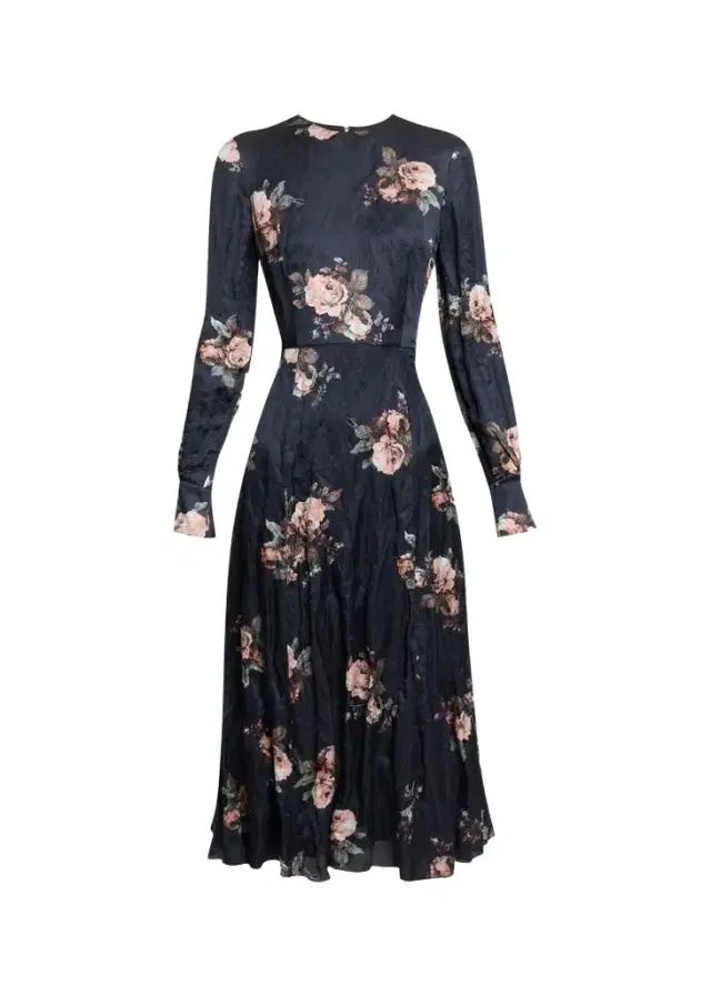 Erdem Floral Crushed Satin Crewneck Midi Dress