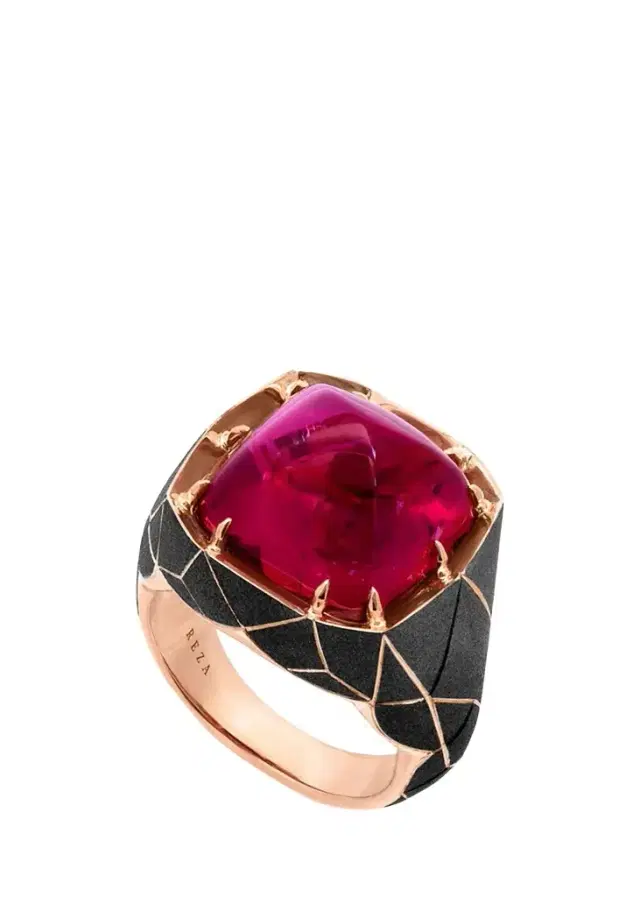 Reza Facette Blackened 18K Rose Gold Rubellite Tourmaline Ring