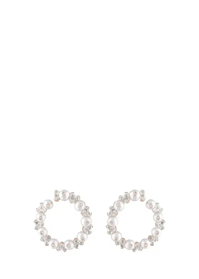 Reza Nature 18K Rose Gold White Diamond and Pearl Farandola Earrings