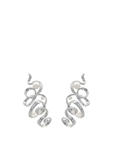 Reza Ruban 18K White Gold Diamond and Pearl Drop Earrings | Thumbnail 1