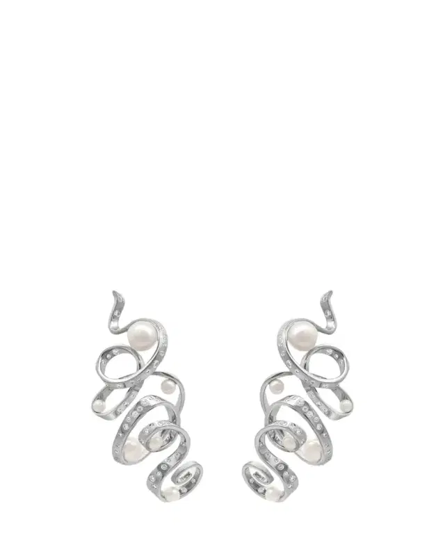 Reza Ruban 18K White Gold Diamond and Pearl Drop Earrings