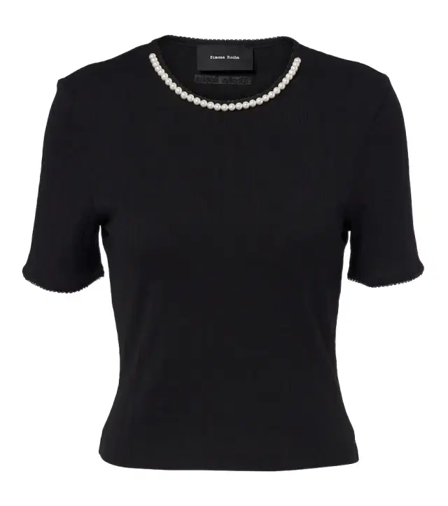 Simone Rocha Embellished pointelle-knit cotton top