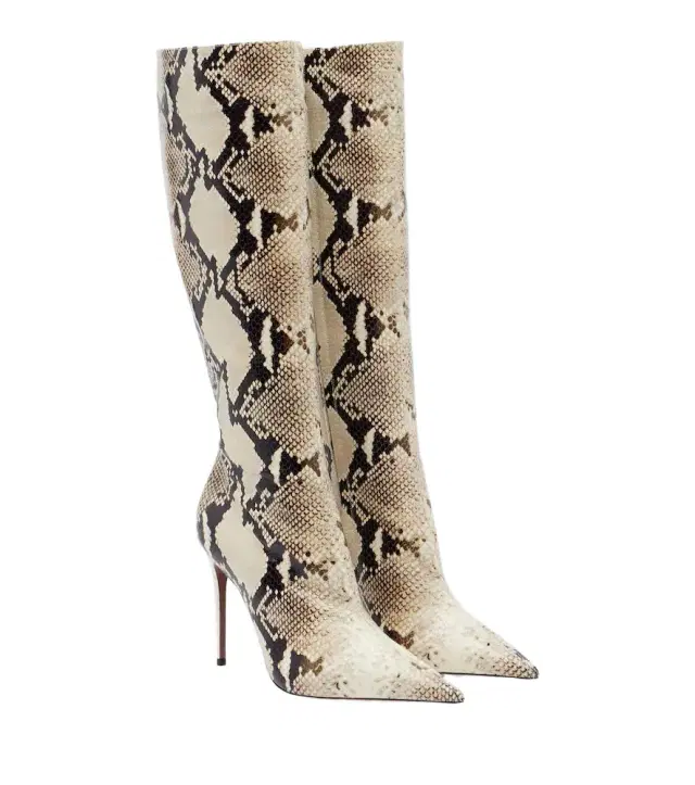 Paris Texas Vera snake-effect leather knee-high boots
