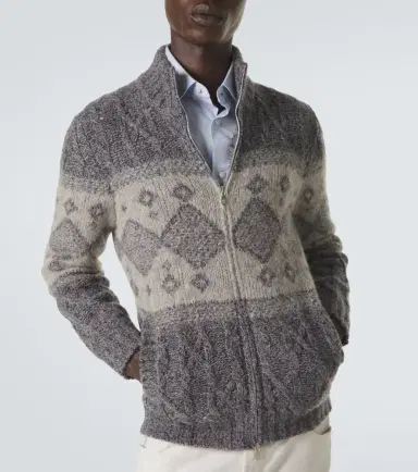 Brunello Cucinelli Fair Isle wool, silk, and cashmere cardigan | Thumbnail 3