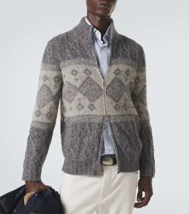 Brunello Cucinelli Fair Isle wool, silk, and cashmere cardigan | Thumbnail 4