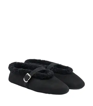 Alaïa Alaïa Shearling-trimmed suede Mary Jane flats | Thumbnail 1 Alaïa Alaïa Shearling-trimmed suede Mary Jane flats | Thumbnail 1