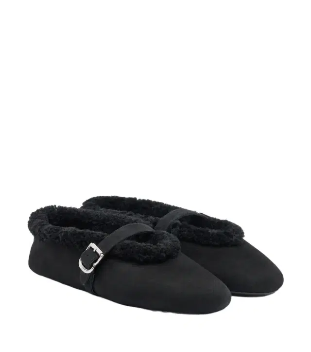 Alaïa Alaïa Shearling-trimmed suede Mary Jane flats