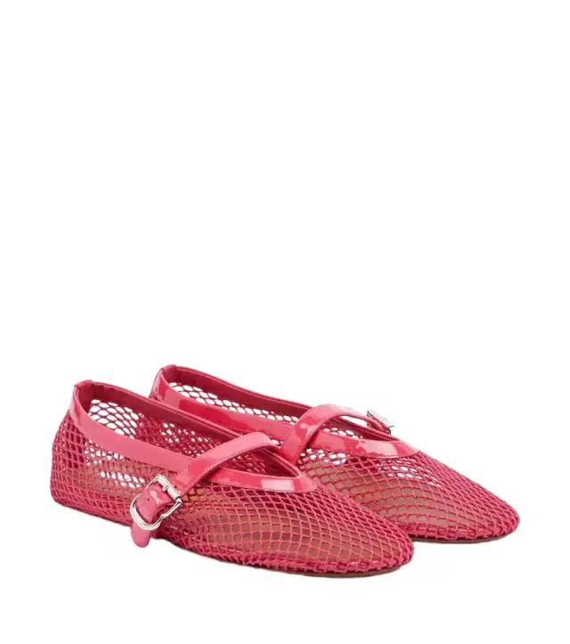 Alaïa Alaïa Leather-trimmed fishnet Mary Jane flats