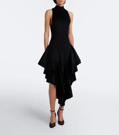 Alaïa Alaïa Asymmetric ruffled velvet midi dress | Thumbnail 6